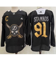 Men's Tampa Bay Lightning #91 Steven Stamkos Black Pirate Themed Warmup Authentic Jersey