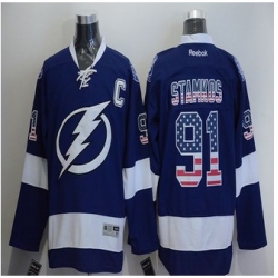 Tampa Bay Lightning #91 Steven Stamkos Blue USA Flag Fashion Stitched NHL Jersey