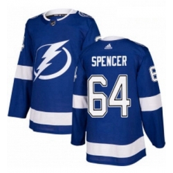 Youth Adidas Tampa Bay Lightning 64 Matthew Spencer Authentic Royal Blue Home NHL Jersey 