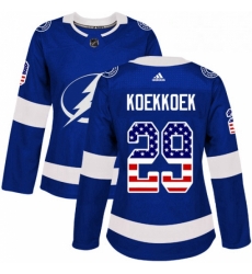 Womens Adidas Tampa Bay Lightning 29 Slater Koekkoek Authentic Blue USA Flag Fashion NHL Jersey 