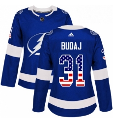 Womens Adidas Tampa Bay Lightning 31 Peter Budaj Authentic Blue USA Flag Fashion NHL Jersey 