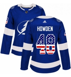 Womens Adidas Tampa Bay Lightning 48 Brett Howden Authentic Blue USA Flag Fashion NHL Jersey 