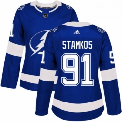 Womens Adidas Tampa Bay Lightning 91 Steven Stamkos Authentic Royal Blue Home NHL Jersey 