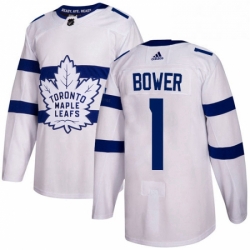 Mens Adidas Toronto Maple Leafs 1 Johnny Bower Authentic White 2018 Stadium Series NHL Jersey  Mens Adidas Toronto Maple Leafs 1 Johnny Bower Authentic White 2018 Stadium Series NHL Jersey