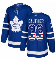 Youth Adidas Toronto Maple Leafs 33 Frederik Gauthier Authentic Royal Blue USA Flag Fashion NHL Jersey 