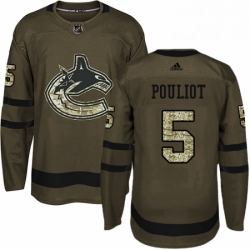 Mens Adidas Vancouver Canucks 5 Derrick Pouliot Premier Green Salute to Service NHL Jersey 