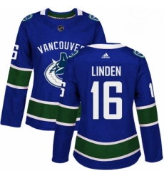 Womens Adidas Vancouver Canucks 16 Trevor Linden Premier Blue Home NHL Jersey 