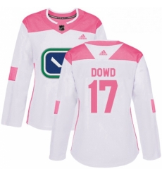 Womens Adidas Vancouver Canucks 17 Nic Dowd Authentic White Pink Fashion NHL Jerse