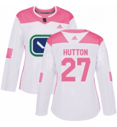 Womens Adidas Vancouver Canucks 27 Ben Hutton Authentic WhitePink Fashion NHL Jersey 