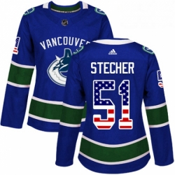 Womens Adidas Vancouver Canucks 51 Troy Stecher Authentic Blue USA Flag Fashion NHL Jersey 