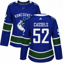 Womens Adidas Vancouver Canucks 52 Cole Cassels Premier Blue Home NHL Jersey 