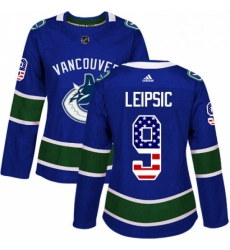 Womens Adidas Vancouver Canucks 9 Brendan Leipsic Authentic Blue USA Flag Fashion NHL Jerse