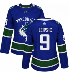 Womens Adidas Vancouver Canucks 9 Brendan Leipsic Premier Blue Home NHL Jersey 