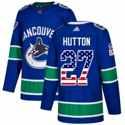 Youth Adidas Vancouver Canucks 27 Ben Hutton Authentic Blue USA Flag Fashion NHL Jersey 