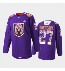 Men Vegas Golden Knights 27 Shea Theodore Purple Hispanic Heritage Warmup Stitched Jersey