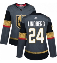 Womens Adidas Vegas Golden Knights 24 Oscar Lindberg Authentic Gray Home NHL Jersey 