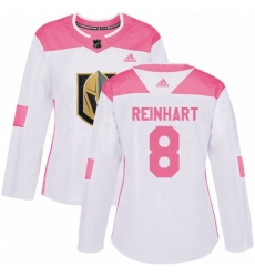 Womens Adidas Vegas Golden Knights 8 Griffin Reinhart Authentic WhitePink Fashion NHL Jersey 