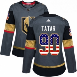 Womens Adidas Vegas Golden Knights 90 Tomas Tatar Authentic Gray USA Flag Fashion NHL Jersey 