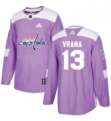 Mens Adidas Washington Capitals 13 Jakub Vrana Authentic Purple Fights Cancer Practice NHL Jersey 