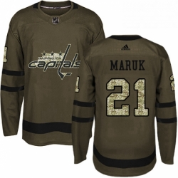 Mens Adidas Washington Capitals 21 Dennis Maruk Authentic Green Salute to Service NHL Jersey 