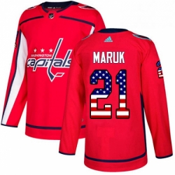 Mens Adidas Washington Capitals 21 Dennis Maruk Authentic Red USA Flag Fashion NHL Jersey 