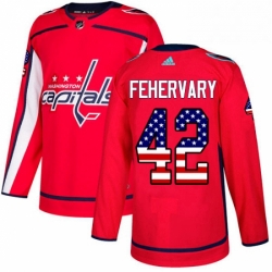 Mens Adidas Washington Capitals 42 Martin Fehervary Authentic Red USA Flag Fashion NHL Jerse