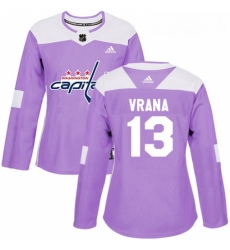 Womens Adidas Washington Capitals 13 Jakub Vrana Authentic Purple Fights Cancer Practice NHL Jersey 