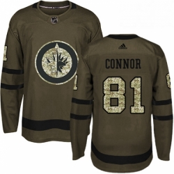 Mens Adidas Winnipeg Jets 81 Kyle Connor Premier Green Salute to Service NHL Jersey 