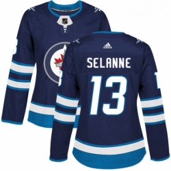 Womens Adidas Winnipeg Jets 13 Teemu Selanne Premier Navy Blue Home NHL Jersey 