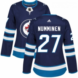 Womens Adidas Winnipeg Jets 27 Teppo Numminen Authentic Navy Blue Home NHL Jersey 