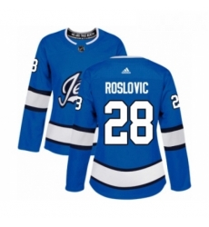 Womens Adidas Winnipeg Jets 28 Jack Roslovic Authentic Blue Alternate NHL Jersey 