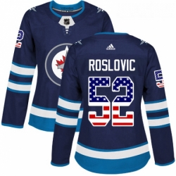 Womens Adidas Winnipeg Jets 52 Jack Roslovic Authentic Navy Blue USA Flag Fashion NHL Jersey 