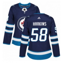 Womens Adidas Winnipeg Jets 58 Jansen Harkins Authentic Navy Blue Home NHL Jersey 