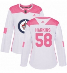 Womens Adidas Winnipeg Jets 58 Jansen Harkins Authentic WhitePink Fashion NHL Jersey 