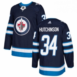 Youth Adidas Winnipeg Jets 34 Michael Hutchinson Premier Navy Blue Home NHL Jersey 