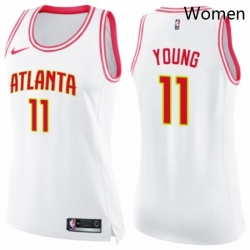 Womens Nike Atlanta Hawks 11 Trae Young Swingman WhitePink Fashion NBA Jersey 