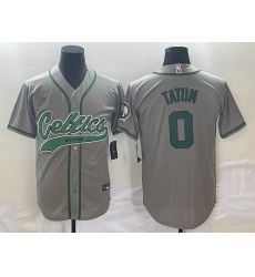 Men's Boston Celtics #0 Jayson Tatum Grey With Patch Stitched Baseball Jersey