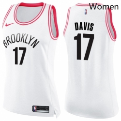 Womens Nike Brooklyn Nets 17 Ed Davis Swingman White Pink Fashion NBA Jersey 