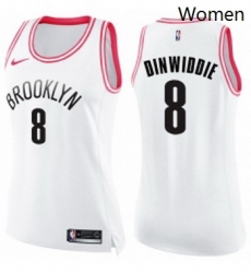 Womens Nike Brooklyn Nets 8 Spencer Dinwiddie Swingman White Pink Fashion NBA Jersey 