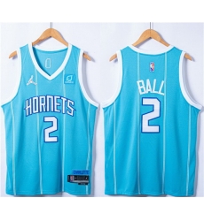 Men Charlotte Hornets 2 LaMelo Ball Blue 75th Anniversary Stitched NBA JerseyS