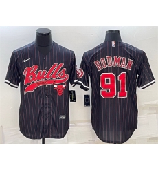 Men Chicago Bulls 91 Dennis Rodman Black Cool Base Stitched Baseball Jersey