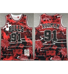 Men Chicago Bulls 91 Dennis Rodman Black Red Stitched Jersey