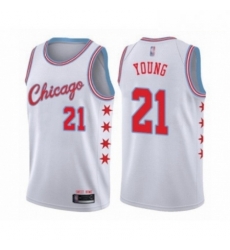 Mens Chicago Bulls 21 Thaddeus Young Authentic White Basketball Jersey City Edition 