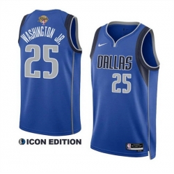 Men Dallas Mavericks 25 P J  Washington Jr  Blue 2024 Finals Icon Edition Stitched Basketball Jersey