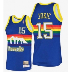 Men Denver Nuggets 15 Nikola Jokic Blue 2003 04 Throwback Stitched Jersey