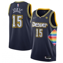 Men Denver Nuggets 15 Nikola Jokic Navy 2021 22 City Edition 75th Anniversary Stitched Jersey