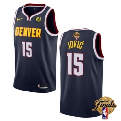 Men Denver Nuggets 15 Nikola Jokic Navy 2023 Finals Icon Edition Stitched Basketball Jersey