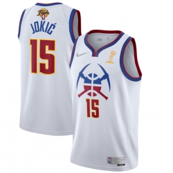 Men Denver Nuggets 15 Nikola Jokic White 2023 Finals Champions Earned Edition Stitched Basketball Jersey