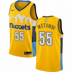 Mens Nike Denver Nuggets 55 Dikembe Mutombo Swingman Gold Alternate NBA Jersey Statement Edition