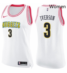 Womens Nike Denver Nuggets 3 Allen Iverson Swingman WhitePink Fashion NBA Jersey